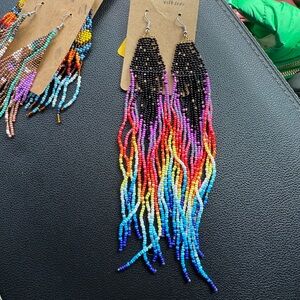 Multicolor Beaded Fringe Earrings